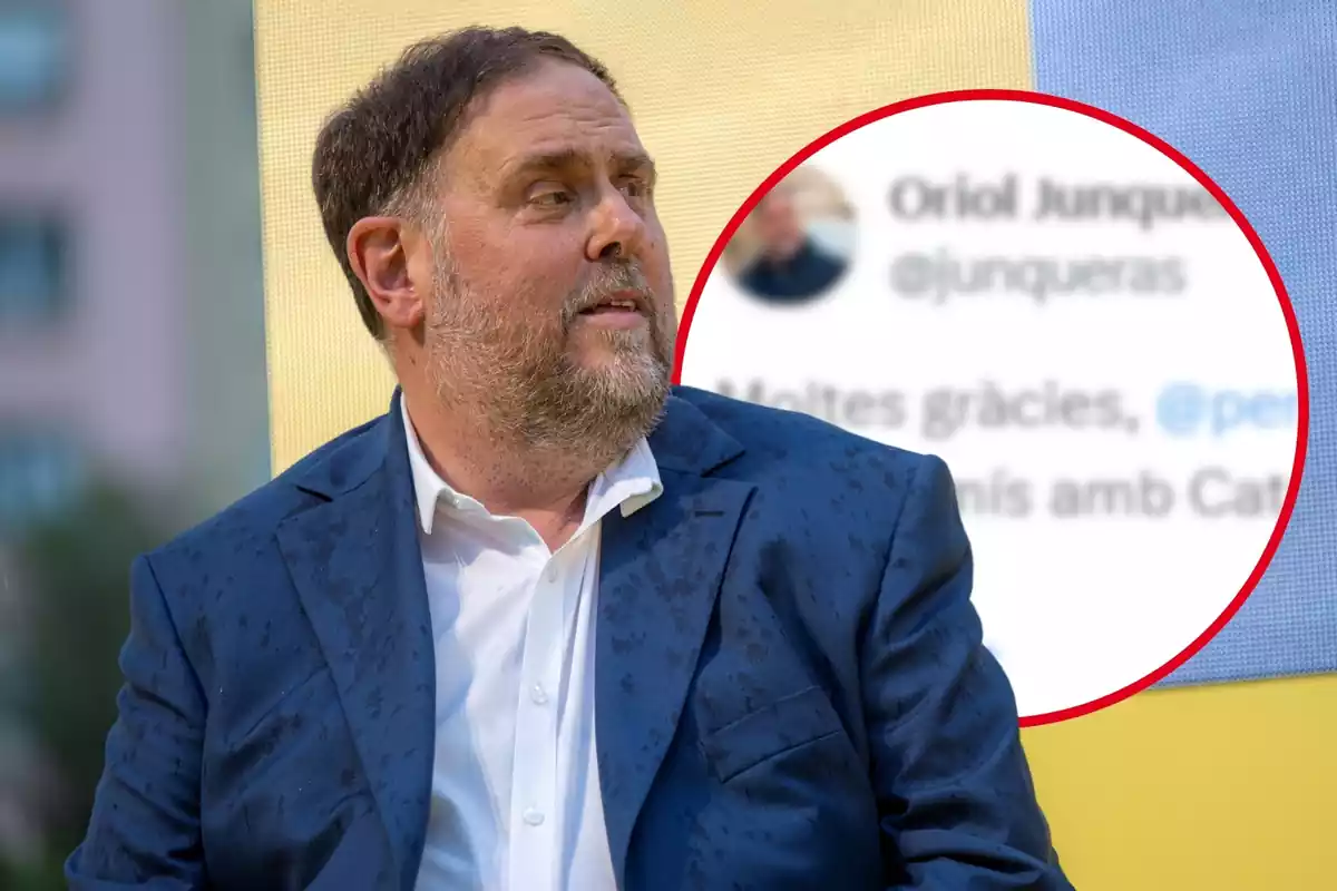 Montaje de Oriol Junqueras y un tuit suyo