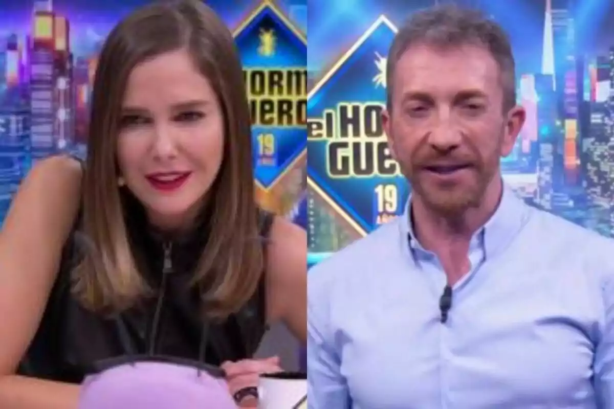 Montaje de Natalia Sánchez a la izquierda y Pablo Motos a la derecha, ambos en El Hormiguero