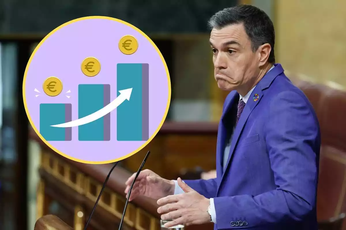 Montaje de Pedro Sánchez junto a un grafico de subida de precios