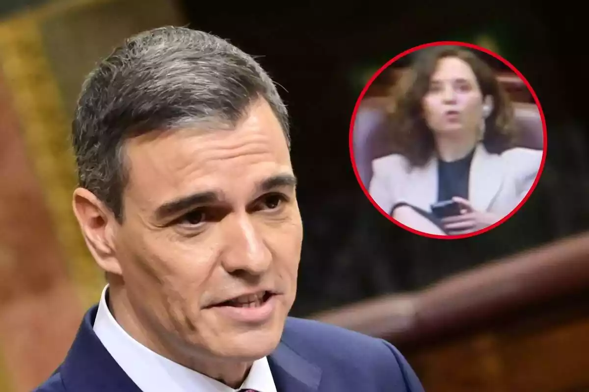 Montaje de Pedro Sánchez y captura de Isabel Díaz Ayuso en la sesión de investidura