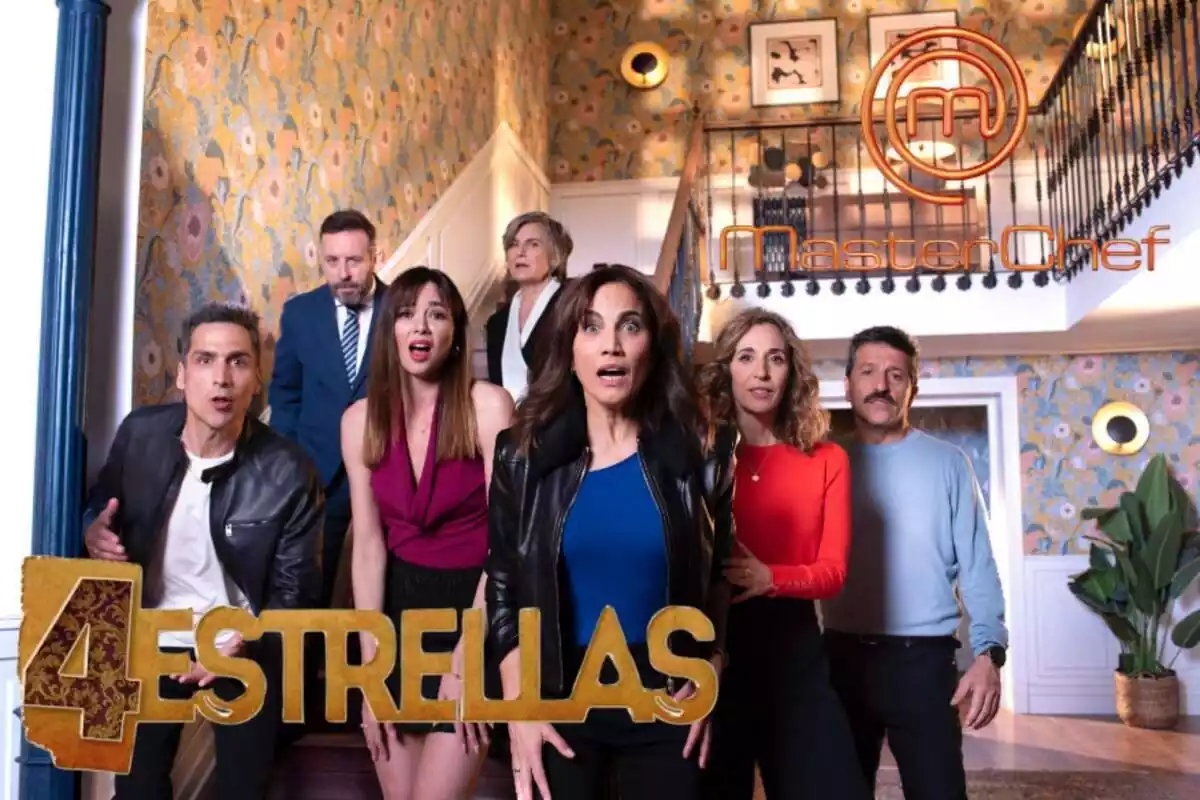 Montaje con los personajes de '4 estrellas', el logo de la serie y el de 'MasterChef'