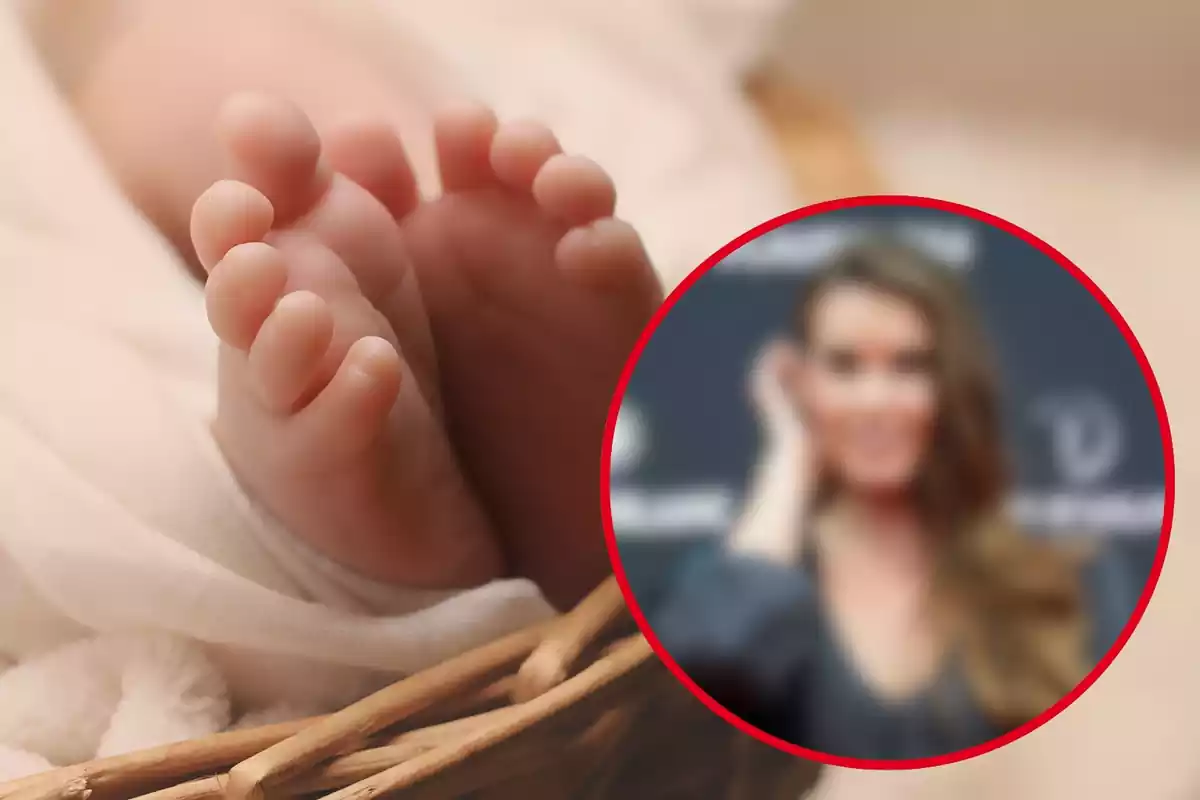 Montaje de unos pies de bebé y una foto de Ona Carbonell difuminada