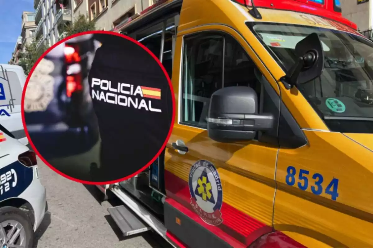 Montaje con la Policía Nacional y una ambulancia del Samur de Madrid