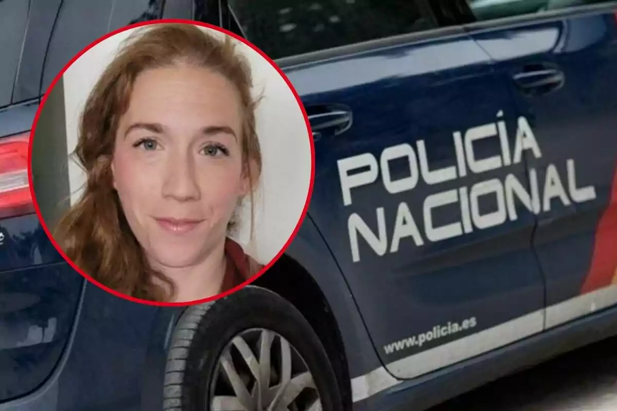 Una mujer en un recuadro rojo sobre la imagen de un coche de la Policía Nacional.