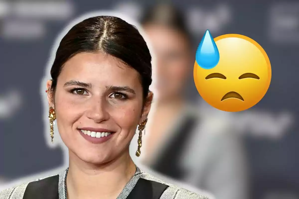 Cayetana Rivera sonriendo con un emoji de cara preocupada al lado.