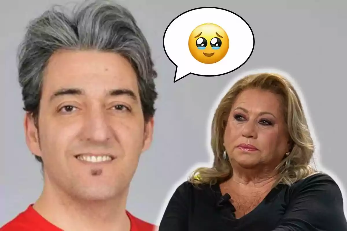 Fernando Marcos sonriente y Mayte Zaldívar con expresión seria, con un emoji de ojos llorosos en un globo de diálogo.