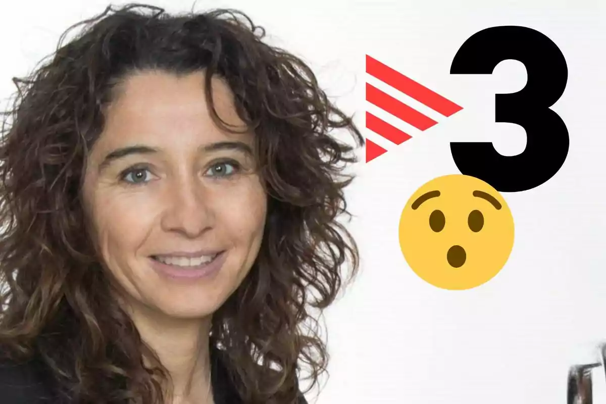 Montaje de un primer plano de Gemma Puig sonriendo, el logo de TV3 y un emoji de sorpresa