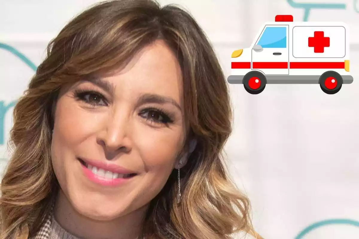 Montaje de Gisela sonriendo con una ambulancia