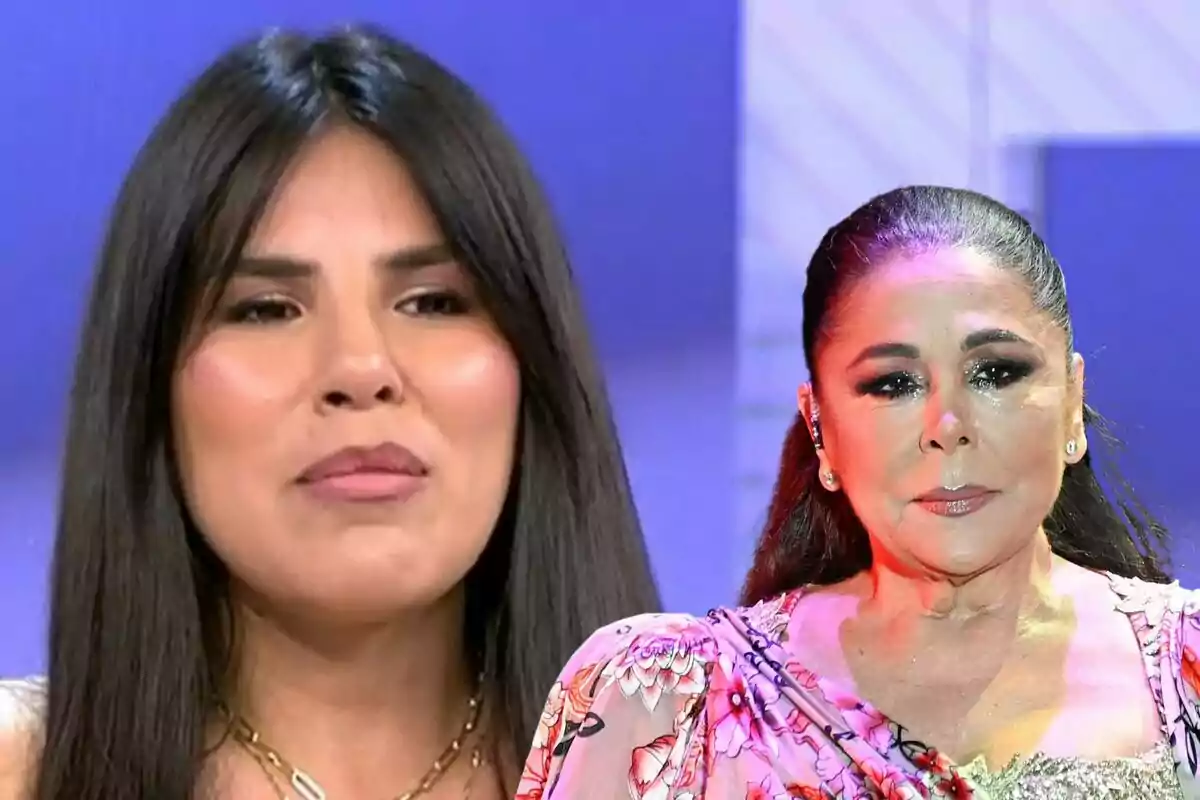 Isa Pantoja e Isabel Pantoja en un programa de televisión con fondo azul.