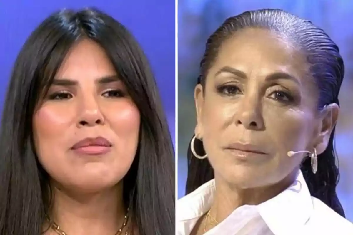 Isa Pantoja e Isabel Pantoja con cabello oscuro, una con cabello suelto y otra con cabello recogido, ambas usando micrófonos de diadema.