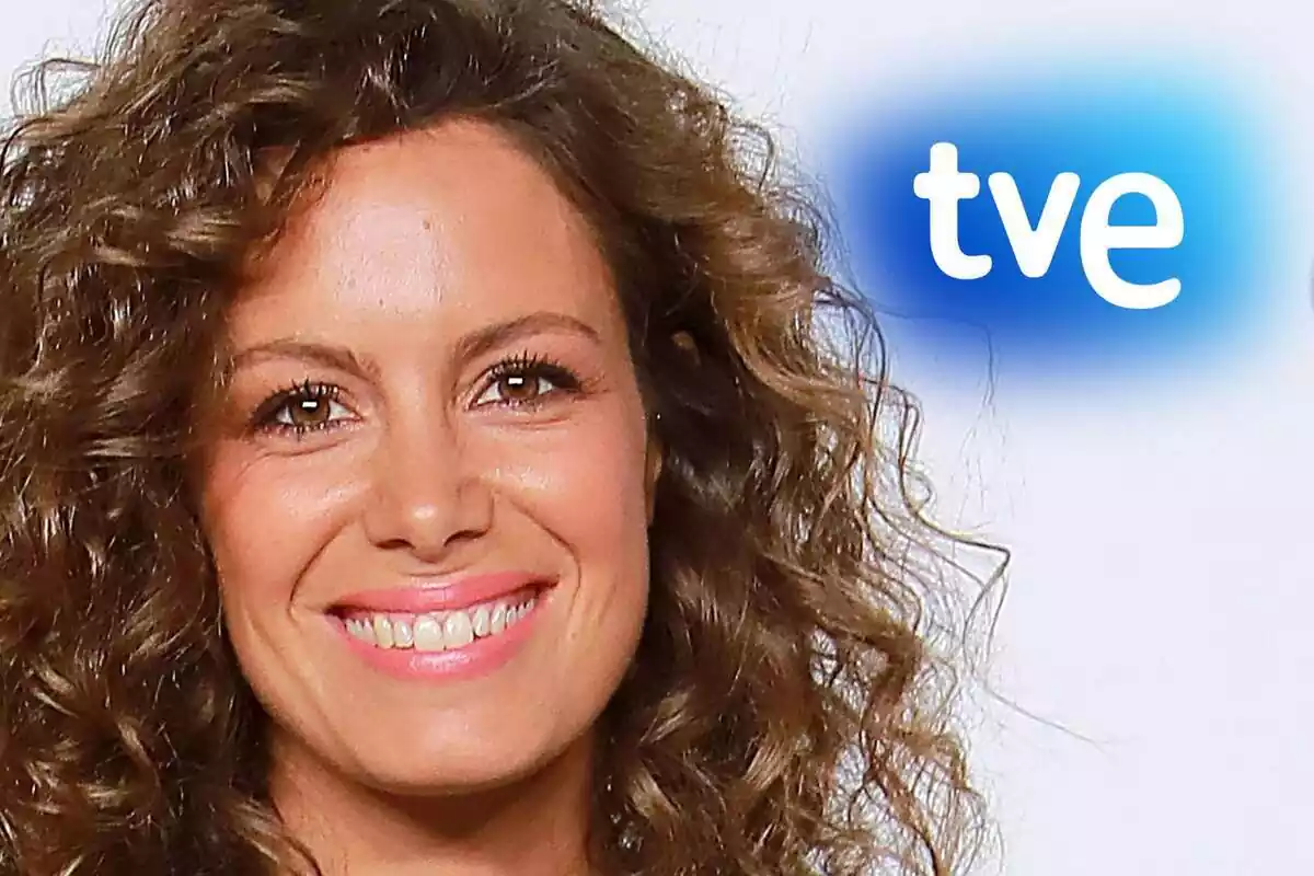 Montaje de un primer plano de Laura Madrueño sonriendo y el logo de TVE