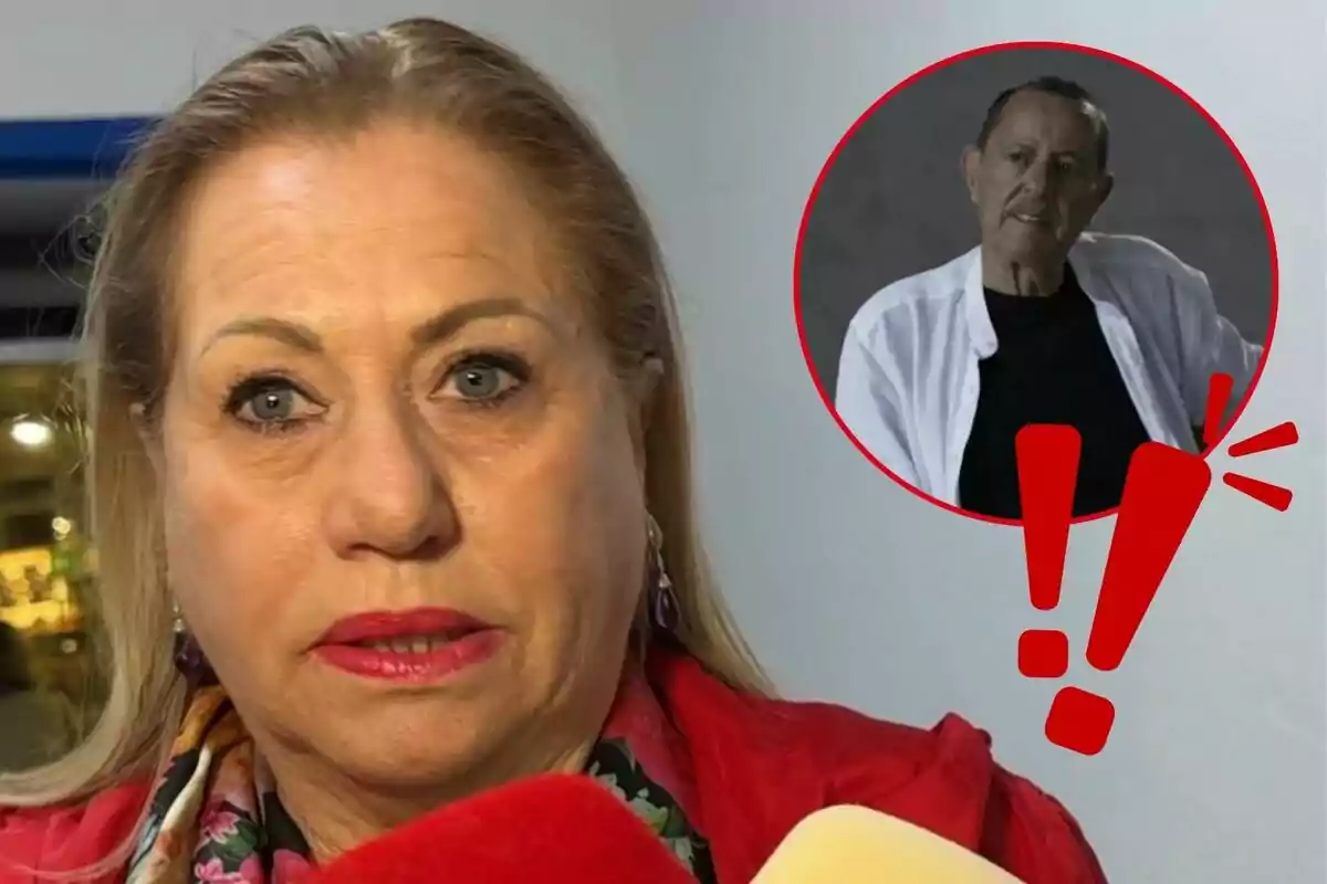 Mayte Zaldívar hablando frente a un micrófono con la imagen de Julián Muñoz en un círculo rojo en la esquina superior derecha.