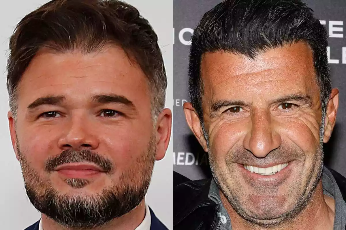 Montaje del primer plano de las caras de Gabriel Rufián y Luis Figo