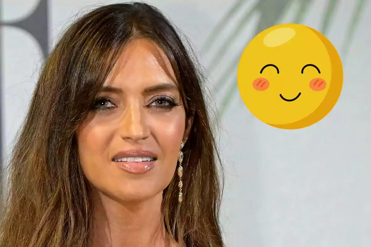 Sara Carbonero de cabello castaño con un emoji sonriente al lado.