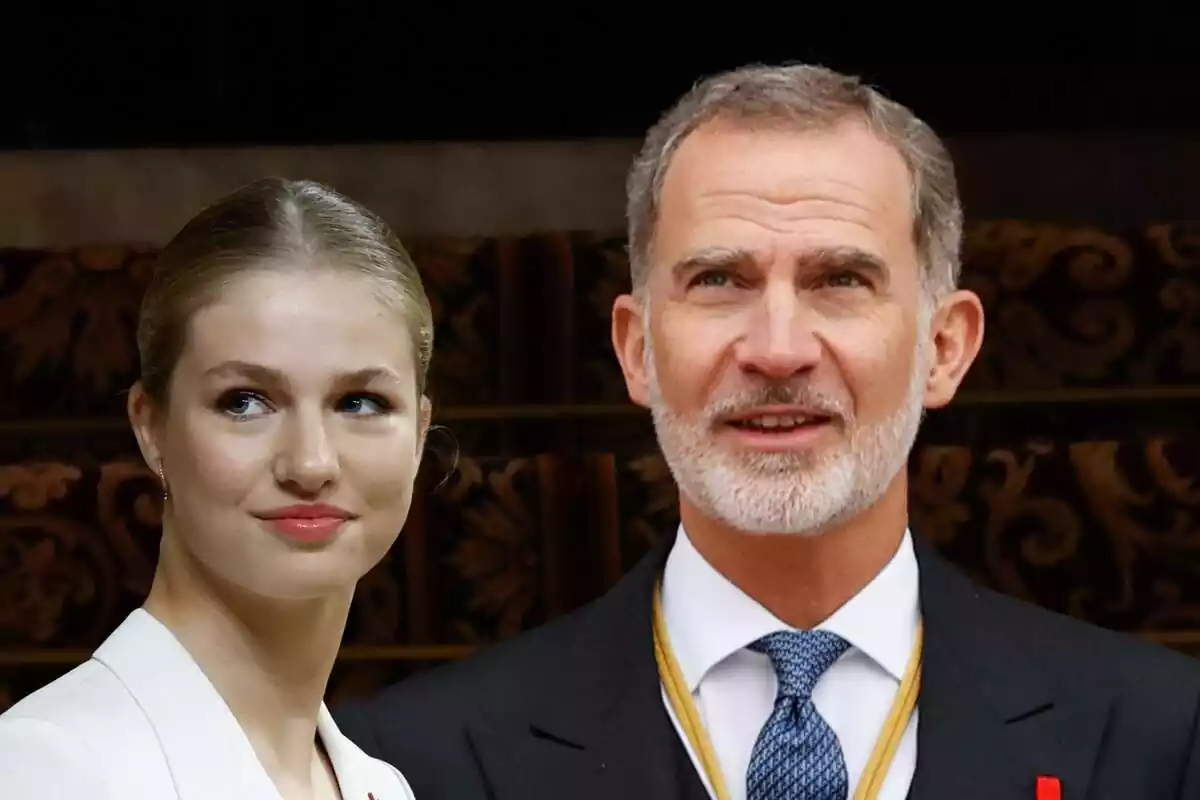 Montaje del primer plano de la princesa Leonor y el rey Felipe VI