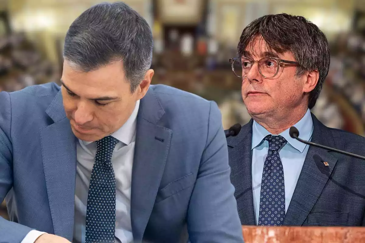 Montaje de Puigdemont y Sánchez tristes