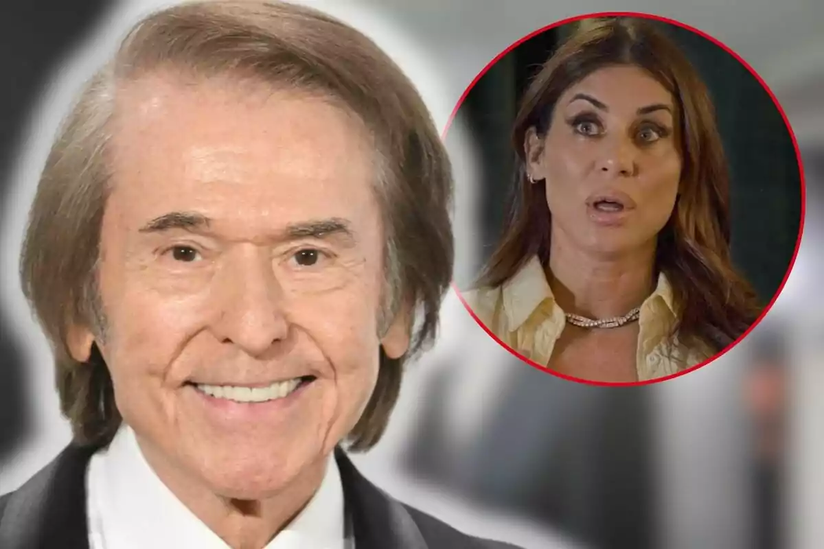 Raphael sonriendo en primer plano con Elena Tablada sorprendida en un recuadro circular.