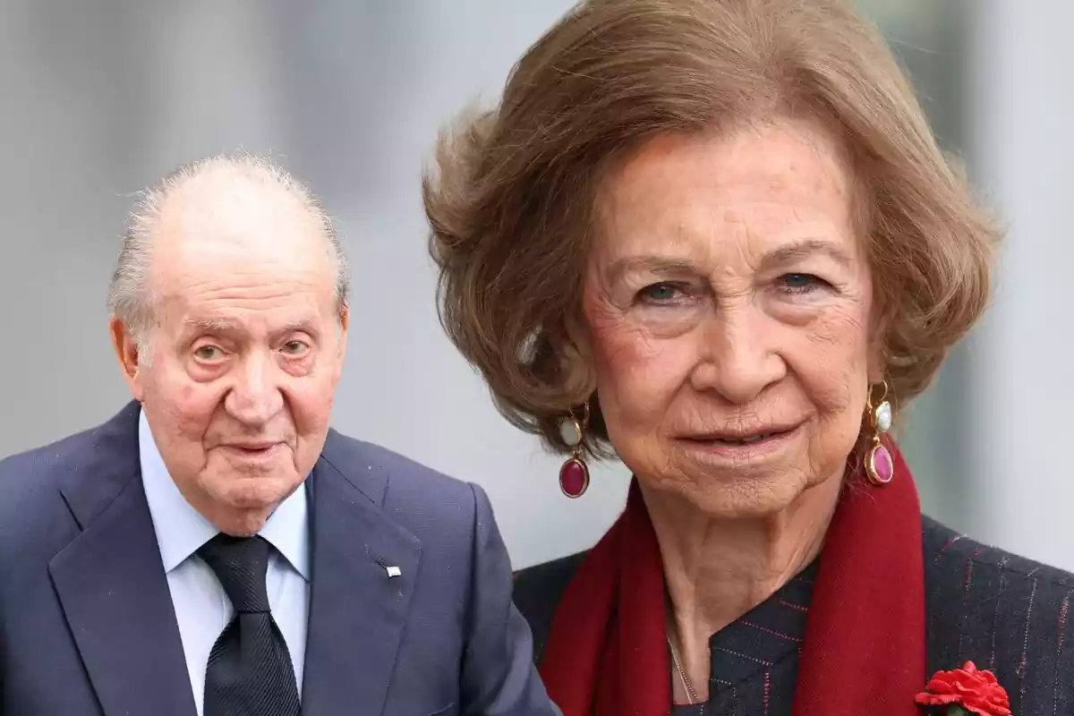Montaje con el rostro de la Reina Sofía con el rostro serio junto a Juan Carlos I también con el rostro serio