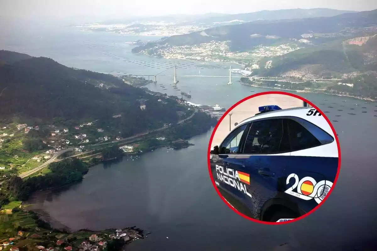 Montaje de la Ría de Vigo y un coche de policía