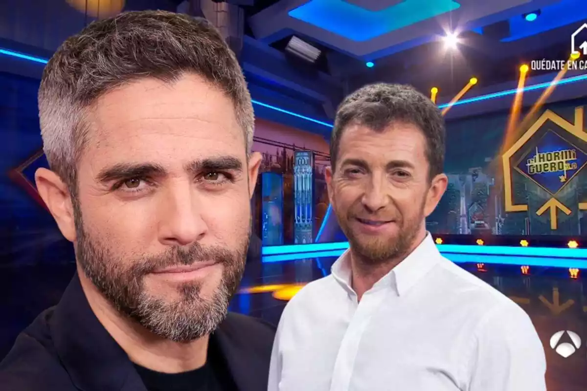 Montaje de Roberto Leal serio junto a Pablo Motos sonriente durante su entrevista en 'El Hormiguero' del 23 de octubre de 2023