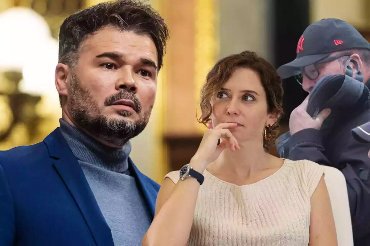 Montaje de Gabriel Rufián con Ayuso y Koldo Garcia