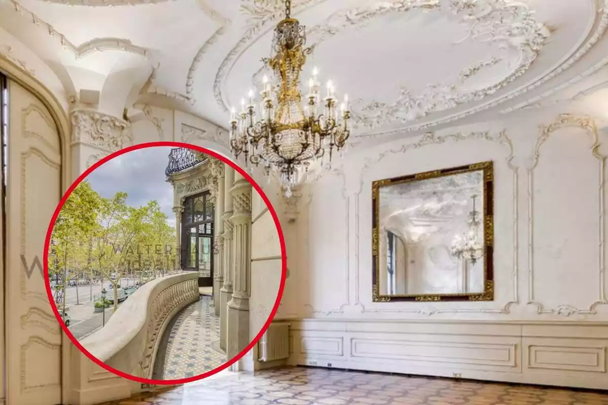 Montaje salón y terraza del palacete de Barcelona en venta