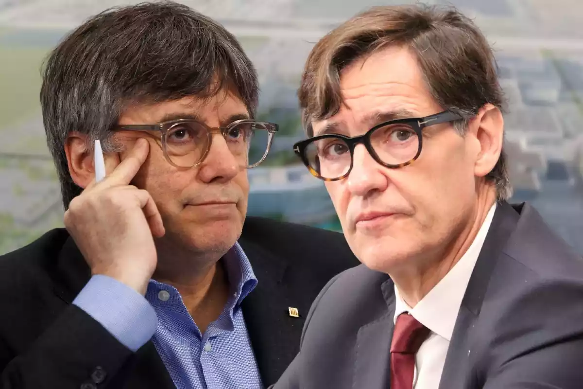 Montaje de Puigdemont y Salvador Illa con el proyecto de Hard Rock de fondo