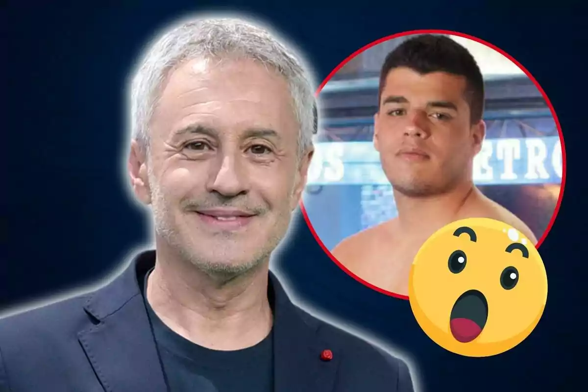 Un hombre mayor sonriente con cabello canoso y barba incipiente junto a una imagen circular de un joven con expresión seria y un emoji sorprendido.