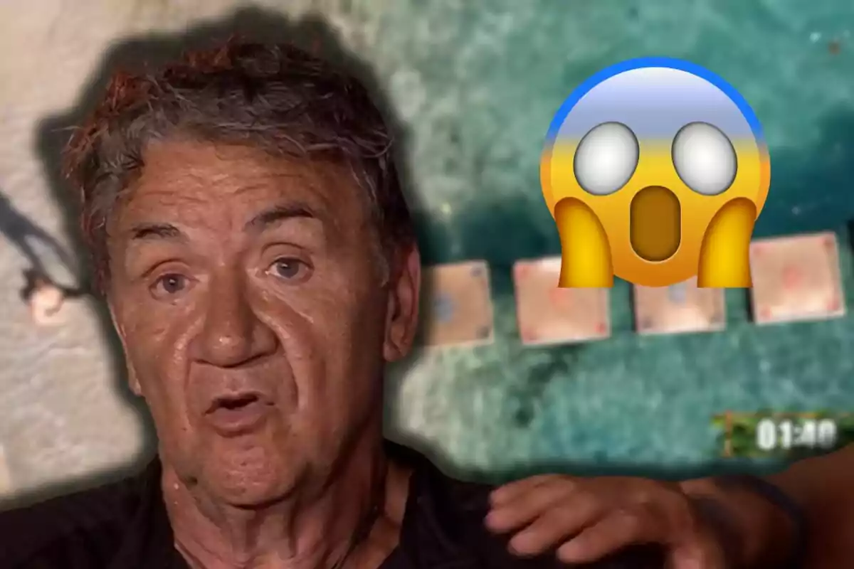 Koldo Royo con expresión sorprendida y un emoji de sorpresa sobre un fondo de agua.
