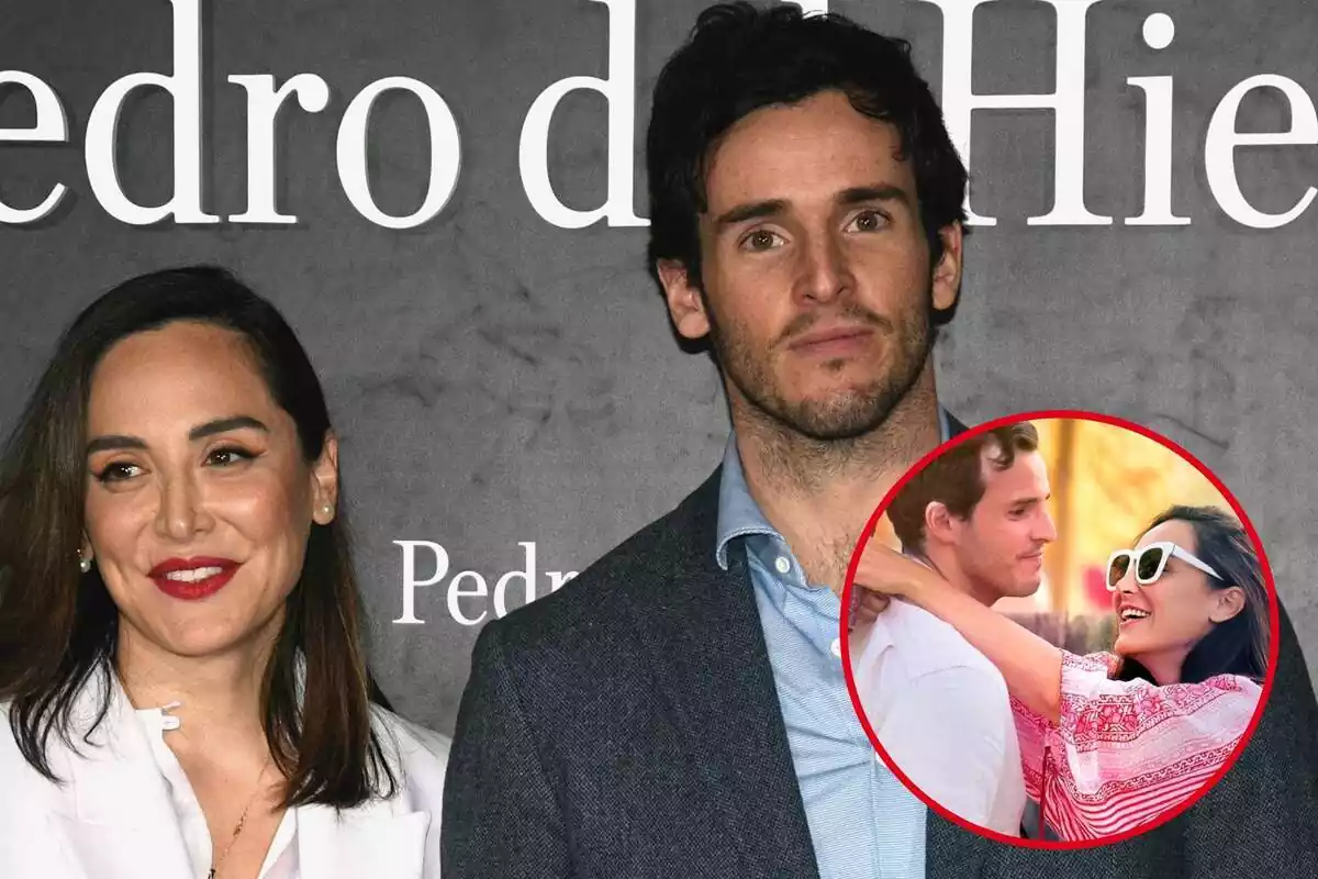 Montaje de Tamara Falcó e Íñigo Onieva en un evento de Pedro del Hierro y la portada de 'Diez Minutos'