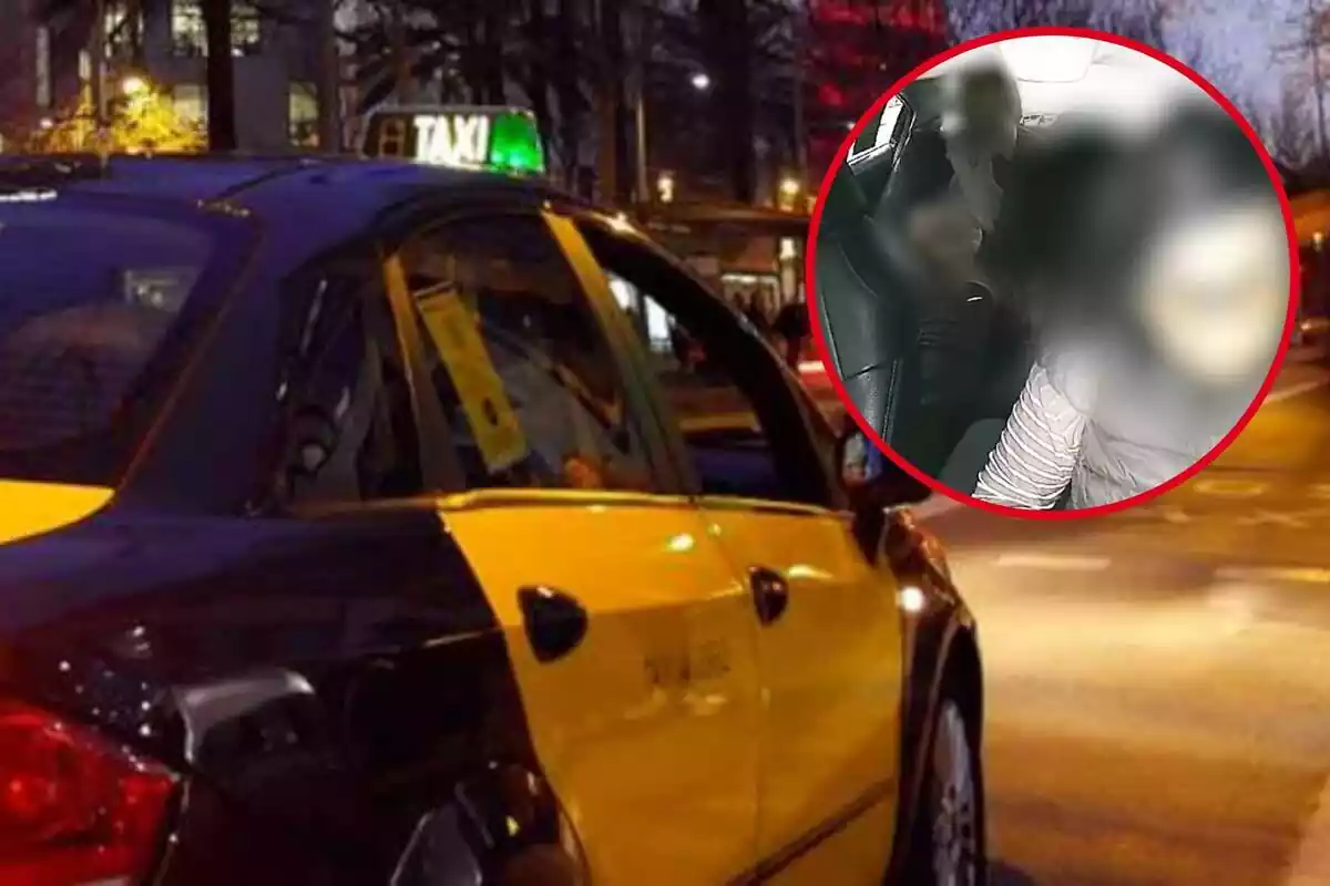 Montaje de un taxi de Barcelona y la grabación de una situación de acoso sexual