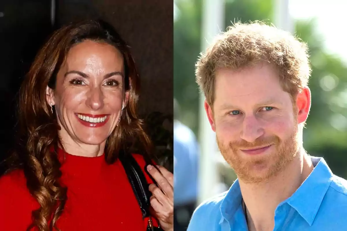 Telma Ortiz y el príncipe Harry sonrientes, en una imagen dividida. Telma Ortiz y el príncipe Harry sonrientes, en una imagen dividida.