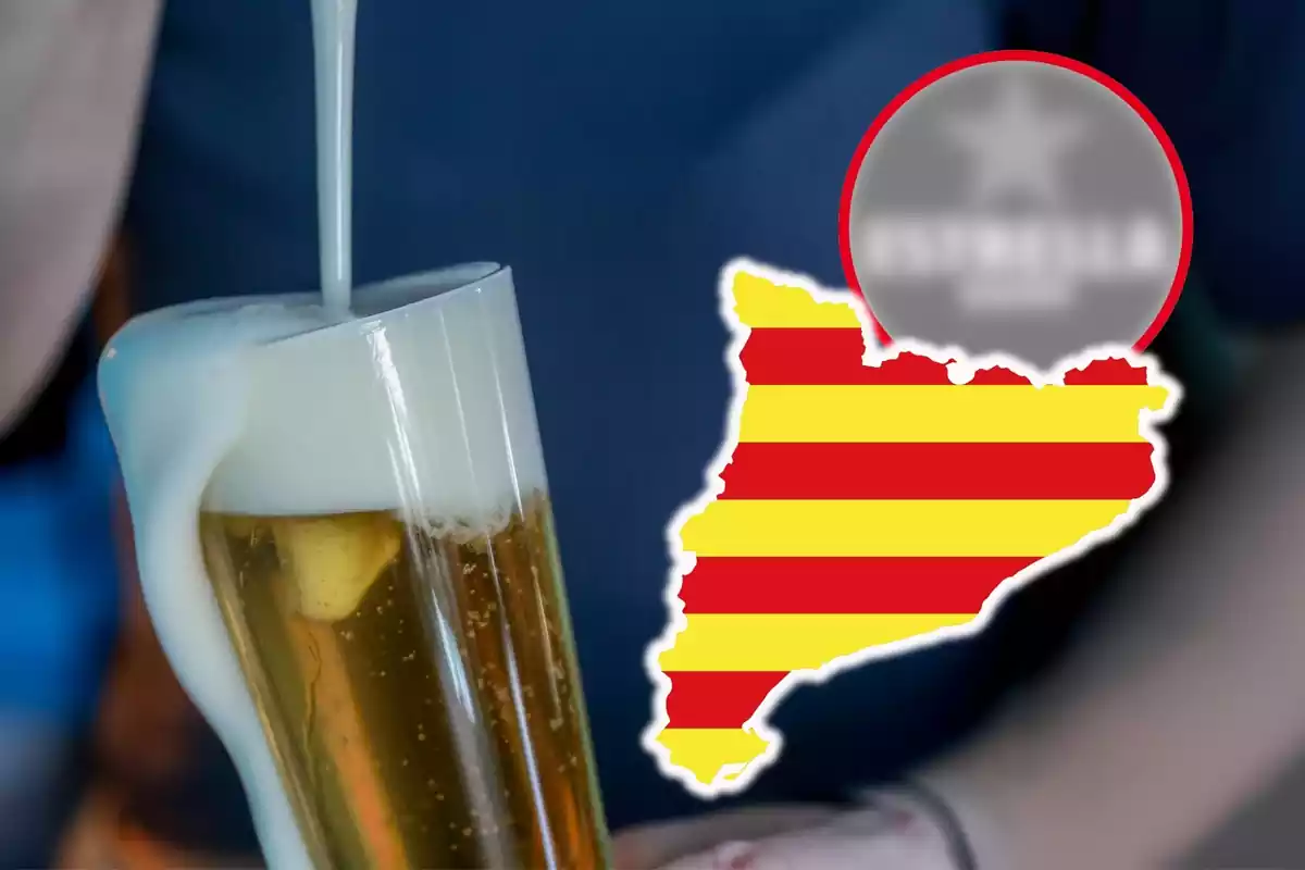 Montaje de un tirador de cerveza, Cataluña y el logo de Estrella Damm