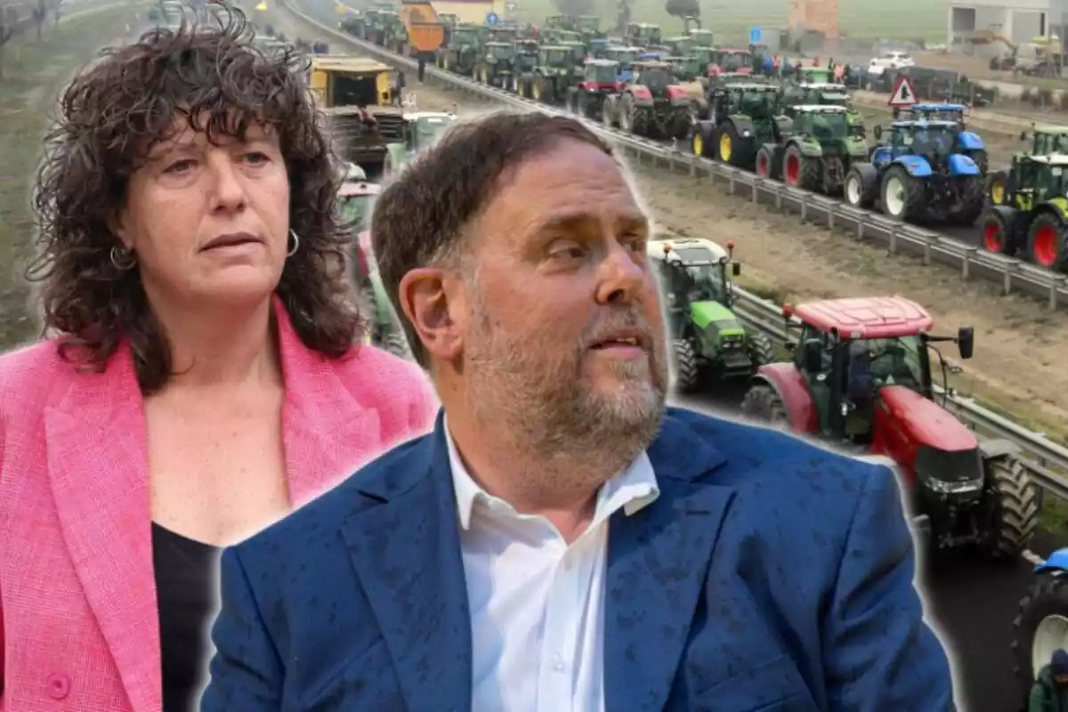 Montaje de Teresa Jordà y Oriol Junqueras junto a la tractorada