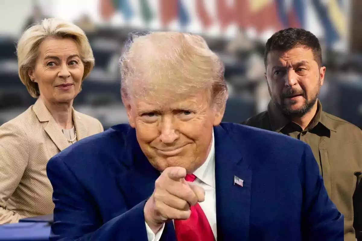 Montaje de Donald Trump con Zelenski y Ursula von der Leyen