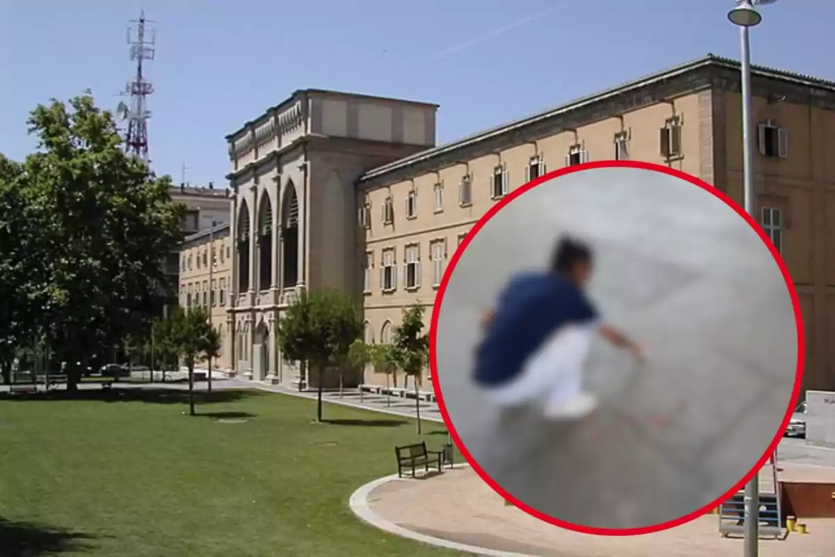 Montaje de la Universitat de Lleida y una mujer de la limpieza desenfocada