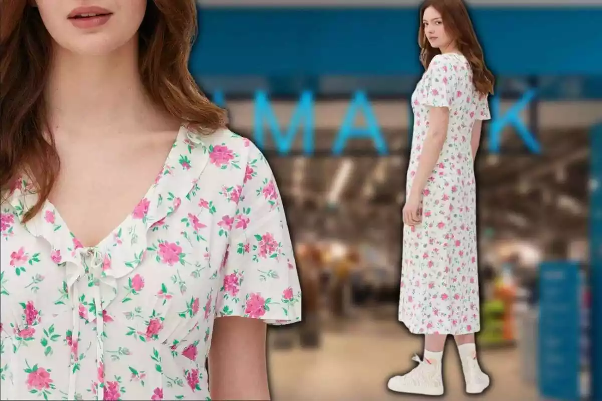 Montaje del vestido midi de flores de manga corta de Primark