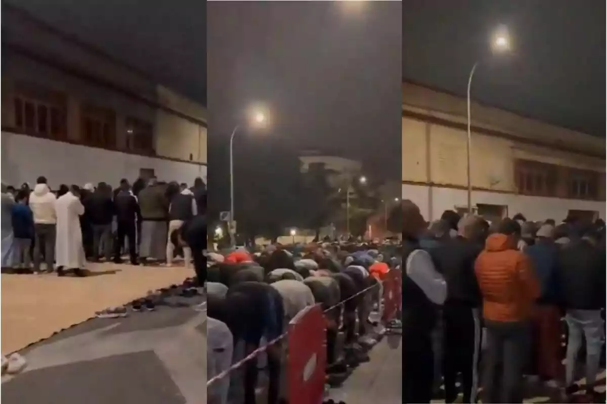 Montaje de un video de musulmanes rezando en medio de una calle en Tarrassa
