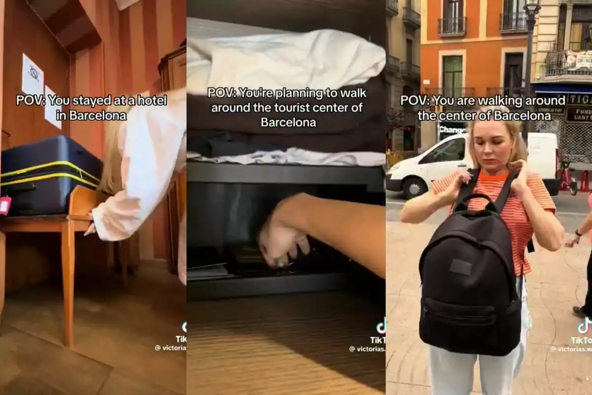 Capturas de un video de TikTok que muestra la visión que tienen los turistas sobre la criminalidad en Barcelona