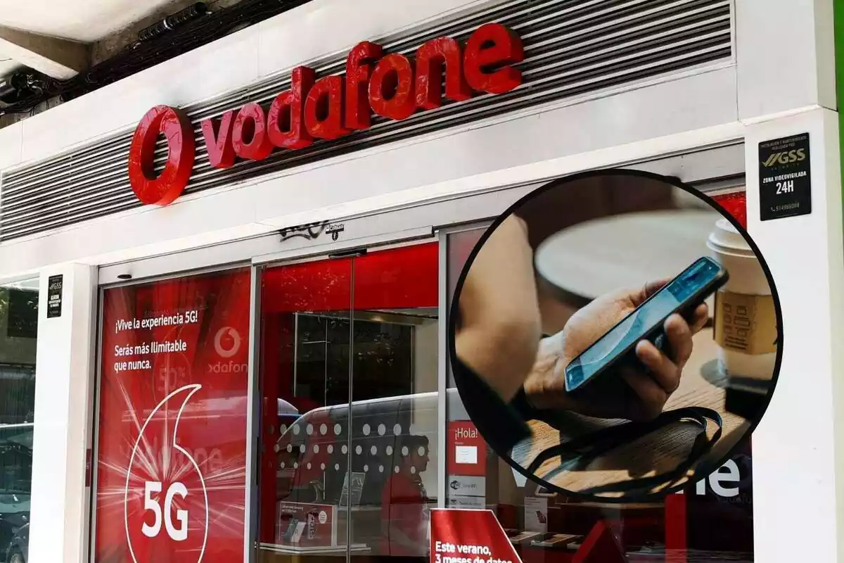 Montaje de la entrada de Vodafone y un teléfono móvil