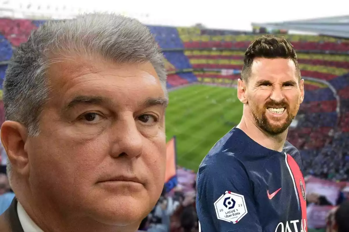 Montaje con la cara de Jan Laporta y Leo Messi