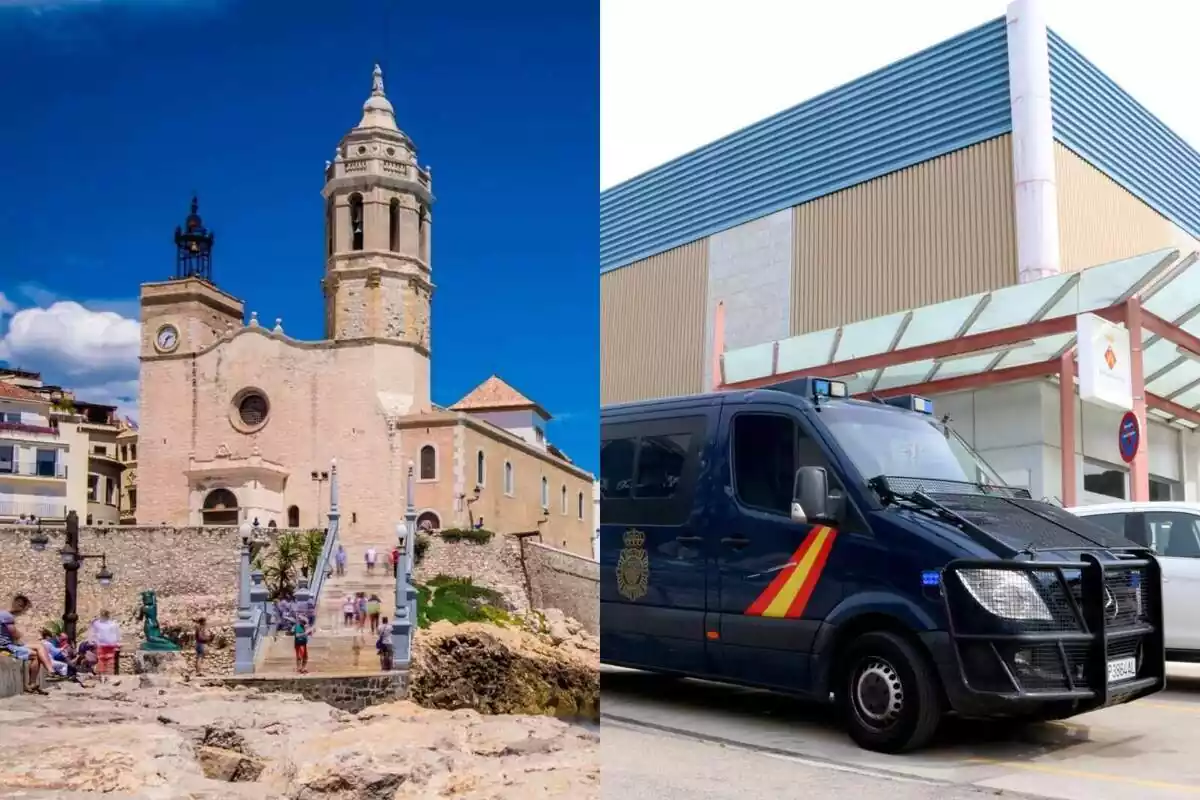 Montaje con la iglesia de Sitges y la furgoneta de la Udef