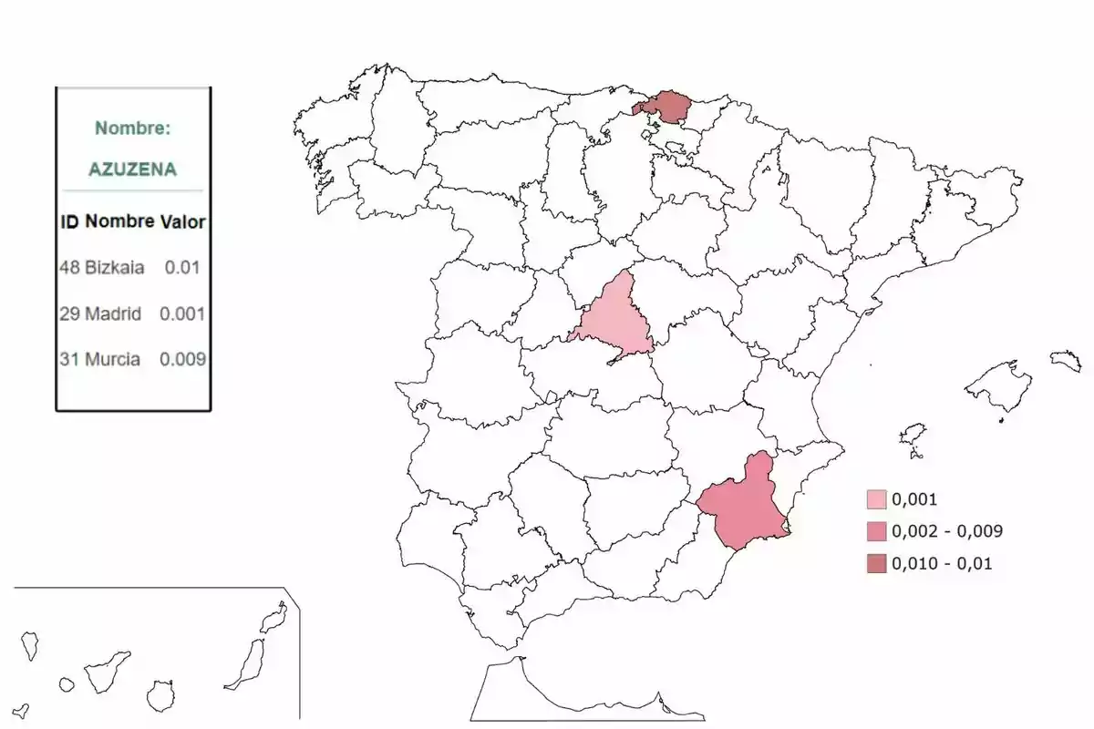 Mapa de España que muestra la distribución del nombre Mapa de España que muestra la distribución del nombre