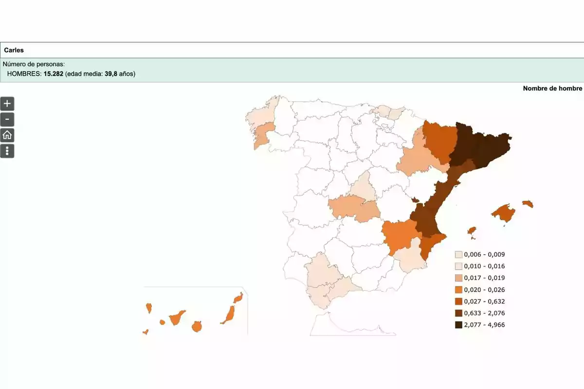 Mapa de España que muestra la distribución del nombre Mapa de España que muestra la distribución del nombre