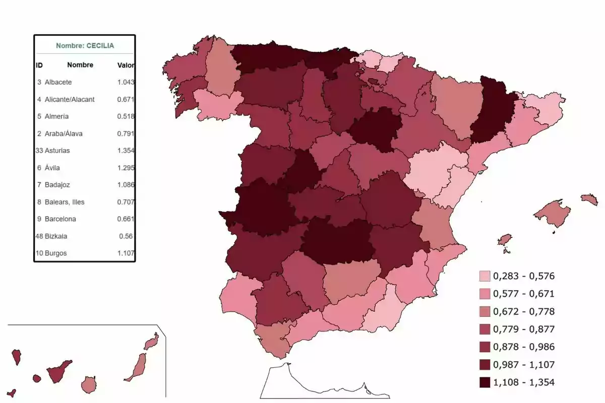Mapa de España que muestra la distribución del nombre Mapa de España que muestra la distribución del nombre