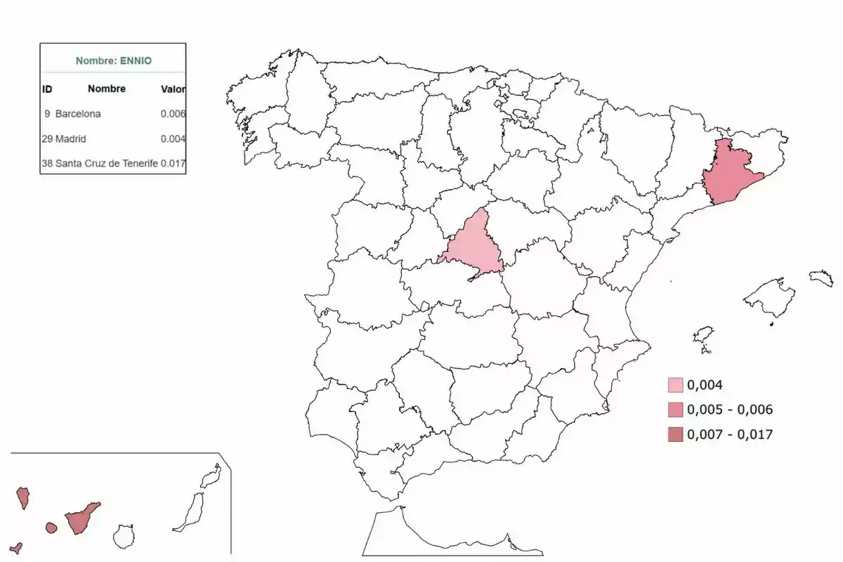 Mapa de España que muestra la distribución del nombre Mapa de España que muestra la distribución del nombre