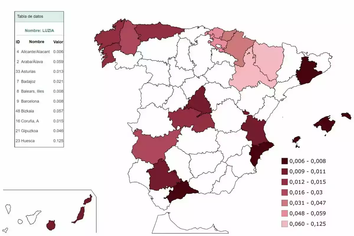 Mapa de España que muestra la distribución del nombre Mapa de España que muestra la distribución del nombre