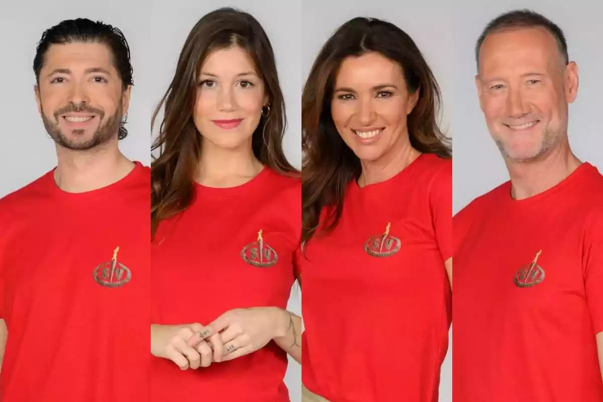 Montaje de los cuartos nominados de Supervivientes: Pedro García Aguado, Arantxa del Sol, Miri Pérez-Cabrero y Ángel Cristo JR