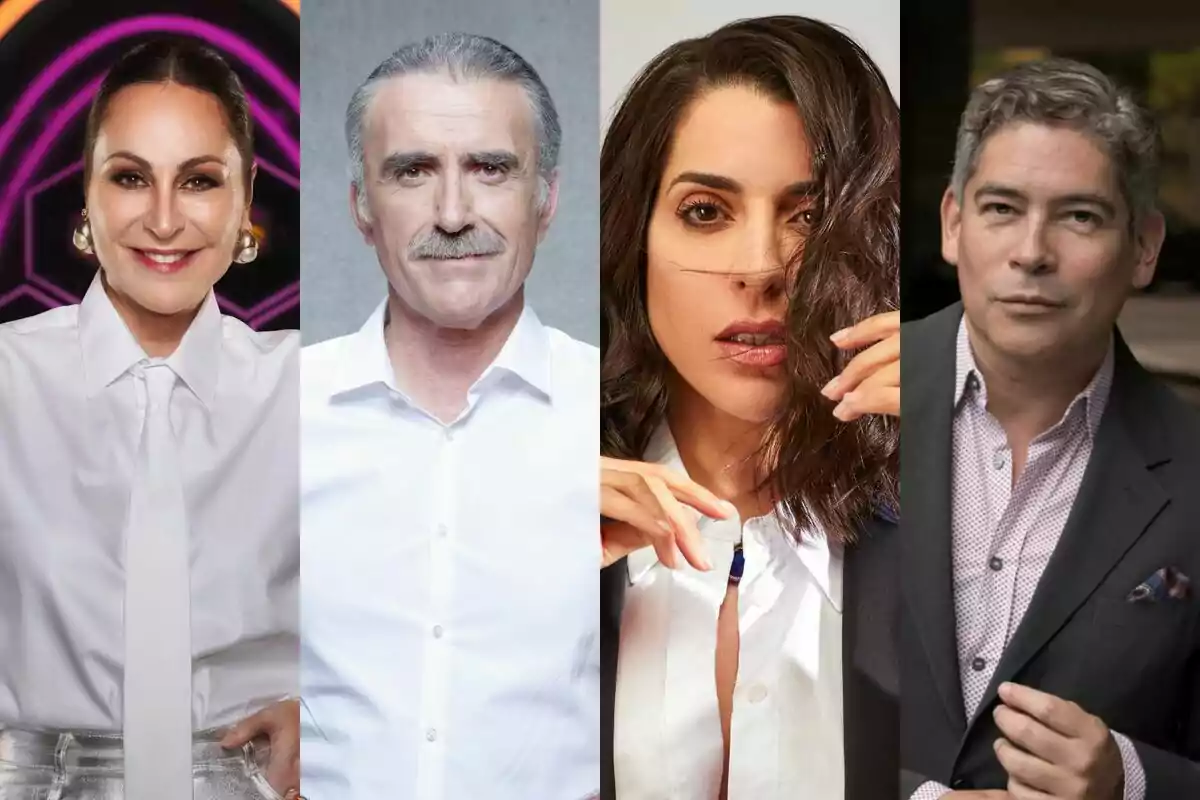 Juan y Medio, Ruth Lorenzo, Boris Izaguirre y Ana Milán posando en un collage, cada una con una expresión facial diferente y vestimenta formal como investigadores de Mask Singer. Juan y Medio, Ruth Lorenzo, Boris Izaguirre y Ana Milán posando en un collage, cada una con una expresión facial diferente y vestimenta formal como investigadores de Mask Singer.