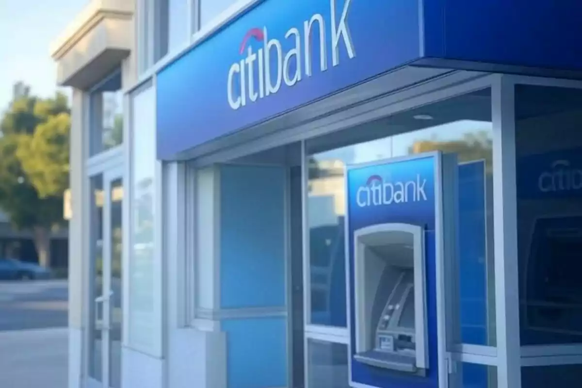 Fachada de una sucursal de Citibank con un cajero automático en el exterior. Fachada de una sucursal de Citibank con un cajero automático en el exterior.